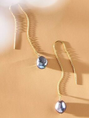 Anthropologie Gold + Keshi pearls EARRINGS Set & Stones Sabina threader